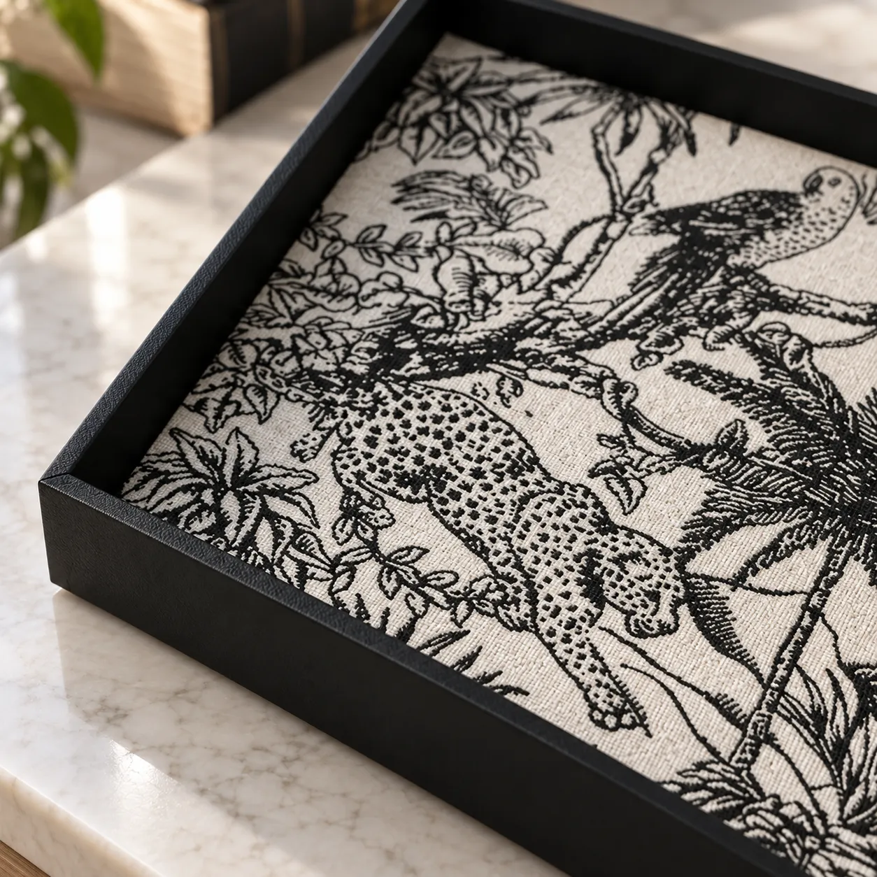 Botanical Square Tray - detail view; styling objects excluded