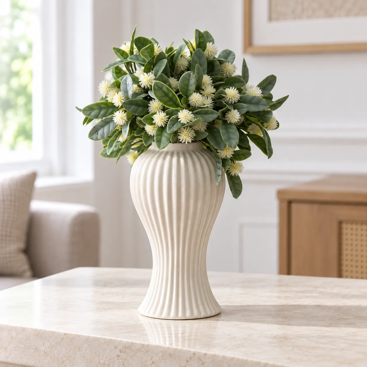 Fluted Pedestal Vase - use view; styling objects excluded