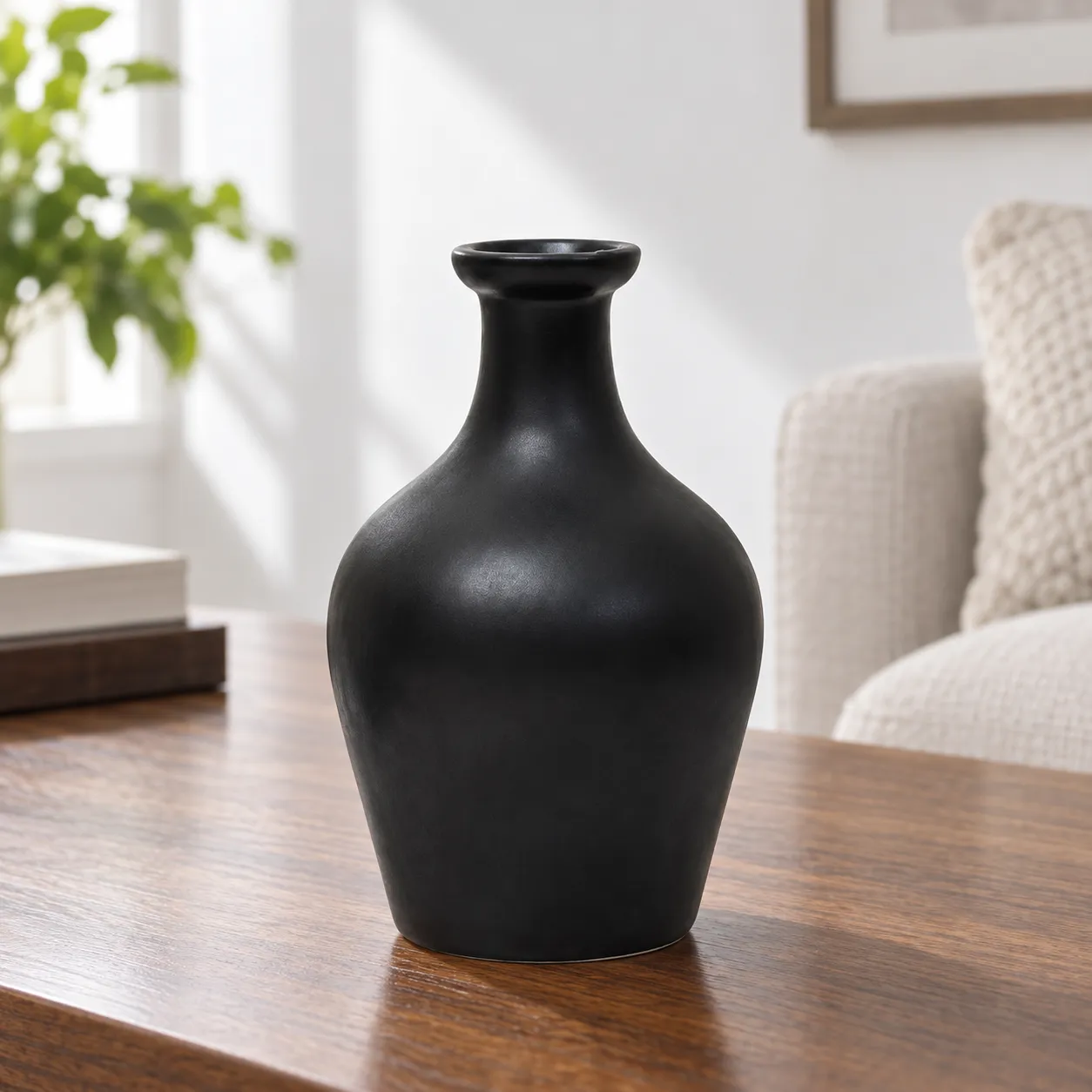 Onyx miniature black ceramic bud vase, 12 cm tall