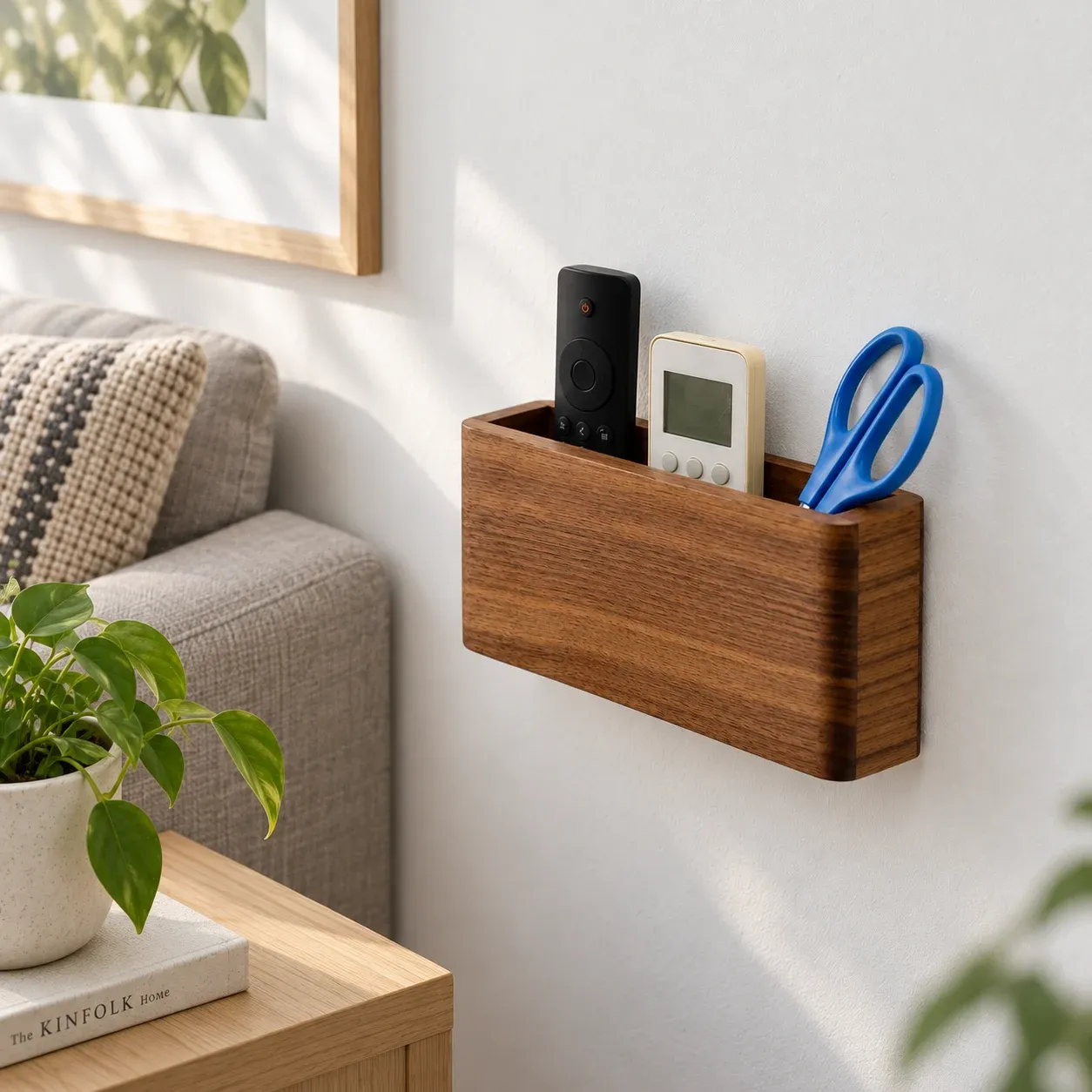 Alder Wall Caddy holding everyday essentials in a home setting