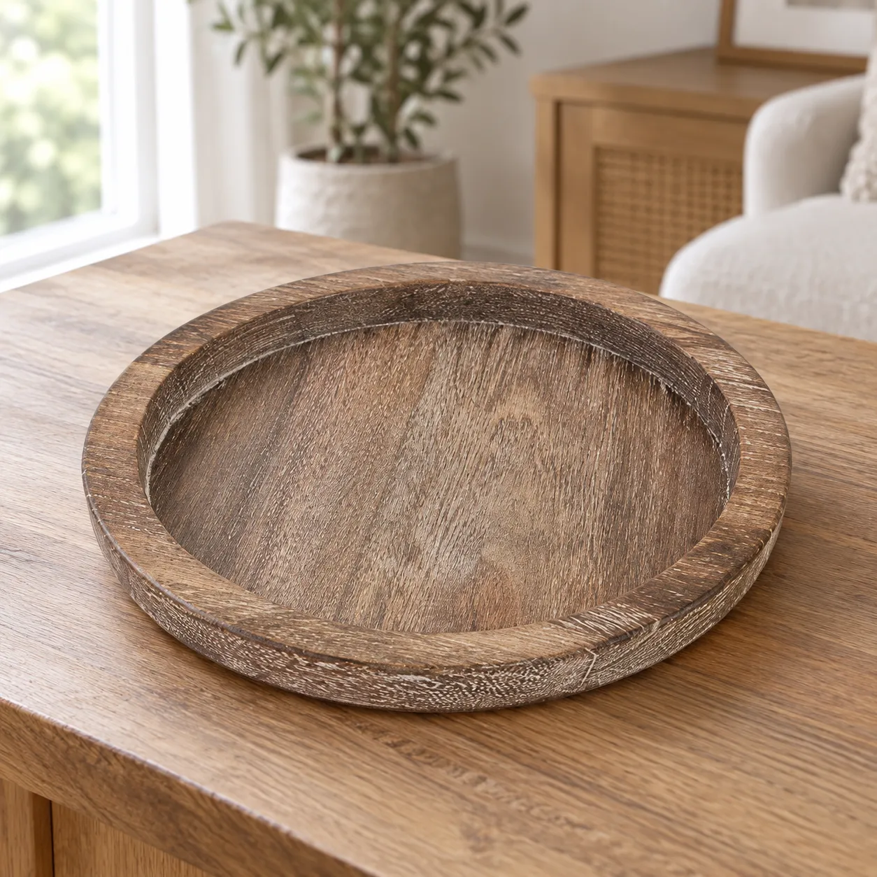 Rustic Round Tray - lead view; styling objects excluded
